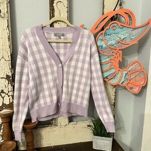 Marled Purple and White Gingham Cardigan Sweater